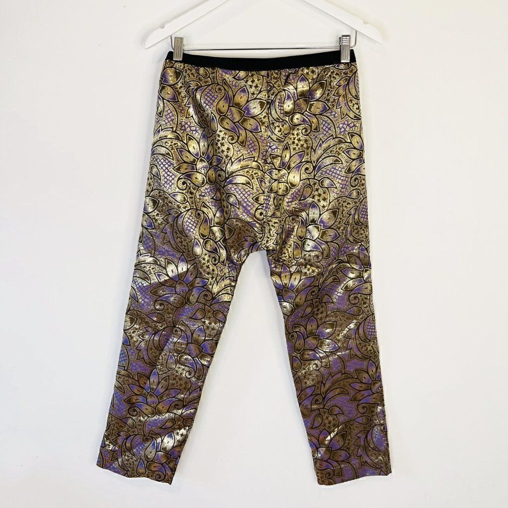 Marni x H&M Metallic Purple and Gold Cropped Brocade Pants - Picture 3 of 8